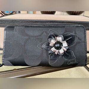 COACH Rare Signature Floral Appliqué Zip Around Wallet